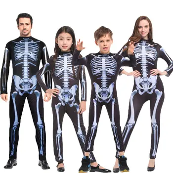 Umorden Halloween Karnevāla Kostīms Puse Ģimenes Baiso Dēmonu Velns Galvaskausa Skelets Kostīmi Jumpsuit par Vīriešiem, Sievietēm, Bērniem, Zēns Meitene