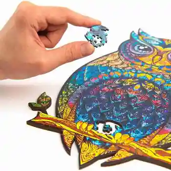 Unikālo Koka Puzles, Mozaīkas Pieaugušajiem Unikālas Formas Dzīvnieku Pūce 3D Puzzle Bērniem Izglītības Puzzle Pasakains Interaktīvu Dāvanas