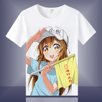 Unisex Anime Hataraku Saibou leikocītu balto asins šūnu bloodplatelet Šūnas Darbā Kokvilnas Gadījuma T-Krekls Tee T Krekls