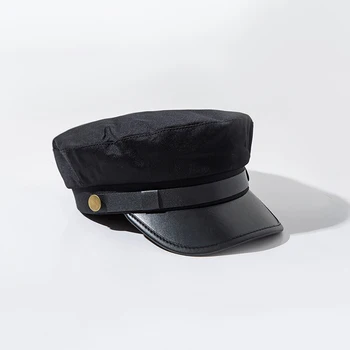 Unisex PU ādas militārā cepure rudens jūrnieks cepuri sievietes vīrieši vīrieši melnās sievietes ceļojumu studentu cepure kapteiņa cepuri armijas flat top