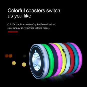 Universālā 2gab Uzlādējams RGB Krāsu LED Kausa Turētāja Gaismas Mats Pudeļu Paliktņi Gaismas LED Kausa Turētāja Spilventiņi Automašīnas neslīdoša Mat