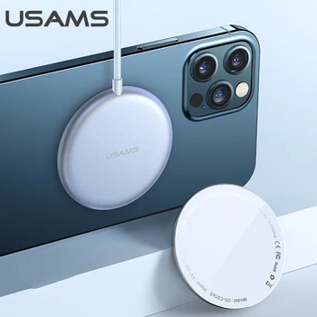 USAMS Magnētisko Magsafe Ātru Bezvadu Lādētājs iPhone 12 Pro Max 15W Ātrās Uzlādes Doks Samsung Note 10 9 S8 Ātri Uzlādēt