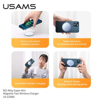 USAMS Magnētisko Magsafe Ātru Bezvadu Lādētājs iPhone 12 Pro Max 15W Ātrās Uzlādes Doks Samsung Note 10 9 S8 Ātri Uzlādēt