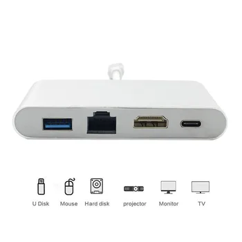 USB C HDMI 4K+Gigabit Ethernet (RJ45 Ports)+USB USB 3.0 3.1 C Tipa Adapteris, usb, hdmi, vga adapteri hdmi vga adapteri audio jaudu