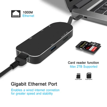 USB C Tipa HDMI 4K Gigabit Ethernet RJ45 Adapteri USB-C Tips-C Hub SD TF Karšu Lasītājs USB 3.0 PD Portu MacBook Air, Pro 2018