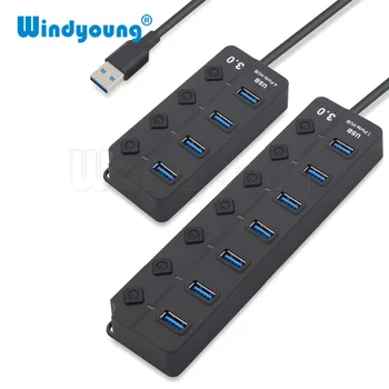 USB Hub 3.0 High Speed 4 / 7 Ports USB 3.0 Hub Sadalītāja On/Off Slēdzis ar ES/ASV Strāvas Adapteris priekš MacBook Portatīvo DATORU