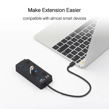 USB Hub 3.0 High Speed 4 / 7 Ports USB 3.0 Hub Sadalītāja On/Off Slēdzis ar ES/ASV Strāvas Adapteris priekš MacBook Portatīvo DATORU
