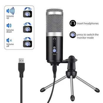 USB Mikrofons Kondensatora Balss Ierakstīšanas Mikrofons Desktop Statīvs DATORA YouTube Video, Skype Čata Spēle Podkāstu Ierakstīšanas