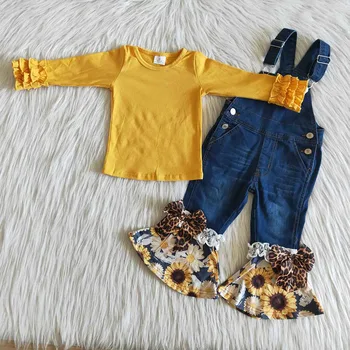 Vairumtirdzniecības Baby Meitenes Boutique Modes Apģērbu Bērniem, Rudenī Dzeltens Top Bell Grunts Zeķu Bikses (Dungriņi), Bērnu Apģērbs