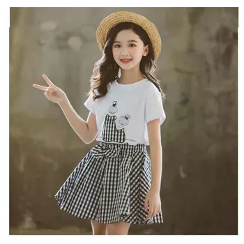 Vasaras Bērnu Apģērbu Komplekti Meitenēm, T-krekli+īsās Bikses 2gab Bērnu Apģērbs, Bērnu Kokvilnas Pleds Šorti Meitene Apģērbs