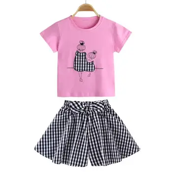 Vasaras Bērnu Apģērbu Komplekti Meitenēm, T-krekli+īsās Bikses 2gab Bērnu Apģērbs, Bērnu Kokvilnas Pleds Šorti Meitene Apģērbs