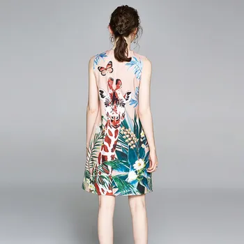 Vasaras Modes Dizainers Kleita Sieviešu Piedurknēm Dzīvnieku žirafe džungļu Ziedu Drukāt Mini Īsas Kleitas