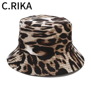 Vasaras Vīrieši Sievietes Leopards Drukāt Kokvilnas Double Sided Spaiņa Cepuri, Kas Boba Meitenes Modes Hip Hop Panama Āra Sauļošanās Zvejnieka Cepure