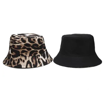 Vasaras Vīrieši Sievietes Leopards Drukāt Kokvilnas Double Sided Spaiņa Cepuri, Kas Boba Meitenes Modes Hip Hop Panama Āra Sauļošanās Zvejnieka Cepure