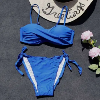 Vasarā Populāri Push-Up Polsterējumu Pārsējs Tīrtoņa Krāsu Sadalīt Peldkostīmi Sieviešu Sexy Beach Bikini Uzvalks Divdaļīga Beachwear Biquini