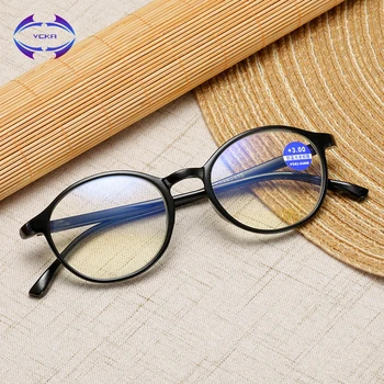 VCKA TR90 Kārta Lasīšanas Brilles Vīriešiem Anti Zili Stari vecuma tālredzība Brilles Antifatigue Sieviešu Datora Brilles ar +1.0 līdz+4.0