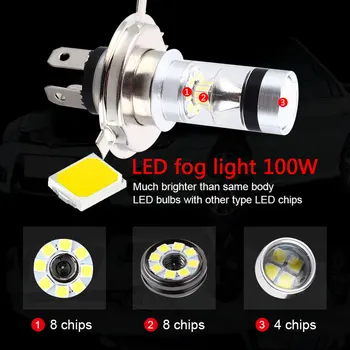 VEHEMO1PC Auto H4 LED Moto Lukturu 100W H4 P15D Cob led Motociklu LED Spuldzes 12V Miglas lukturi Automašīnām, Super Spilgti Balta Miglas Lukturi