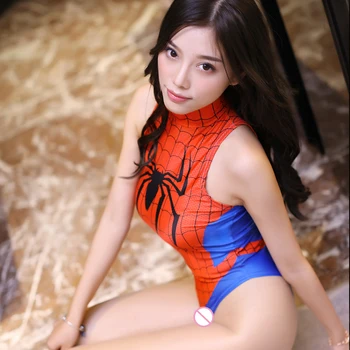 Veļas Teddy Sieviešu Super Hero Spider-Man Cosplay Sexy Onesies Naktsveļu Piedurknēm un Crotchless Nakts Clubwear Bodysuits