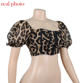 VIBESOOTD Bubble Sleeve Laukumā Apkakle Top Leopards un Blūze Krekli Modes Sexy Sieviešu Blūzes Krekls Elegants Tops Blusas
