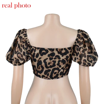 VIBESOOTD Bubble Sleeve Laukumā Apkakle Top Leopards un Blūze Krekli Modes Sexy Sieviešu Blūzes Krekls Elegants Tops Blusas