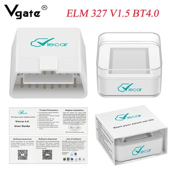 Viecar ELM 327 V1.5 OBD2 Automašīnu Diagnostikas Instruments, Auto Bluetooth 4.0 OBD2 Skeneris IOS/Android ELM327 V1.5 OBD2 Skeneris elm327 Jaunas