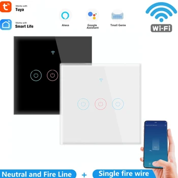 Viena Uguns + Nulles Uguns Tuya WiFi Smart Gaismas Slēdzis Ar Stikla Paneli, Pieskarieties Sensoru, Smart Mājas Sienas Slēdzi Balss Darbu Ar Alexa
