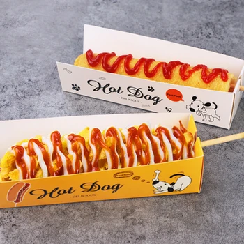 Vienreizējās lietošanas Hotdog Papīra Kastē Pārtikas Klases Cantoon Cepta Pārtika, Renes Balta Kartona Anti-Eļļas Iepakojuma Kaste Taisnstūra Pakete Instruments 50gab