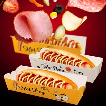 Vienreizējās lietošanas Hotdog Papīra Kastē Pārtikas Klases Cantoon Cepta Pārtika, Renes Balta Kartona Anti-Eļļas Iepakojuma Kaste Taisnstūra Pakete Instruments 50gab