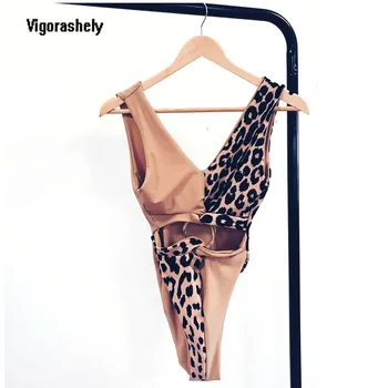 Vigorashely Sexy Leopard Peldkostīmi Sieviešu Vintage Viens Gabals Peldkostīms Sieviešu Tukšums Monokini 2019 Gredzenu Peldkostīms Peldēt Valkāt