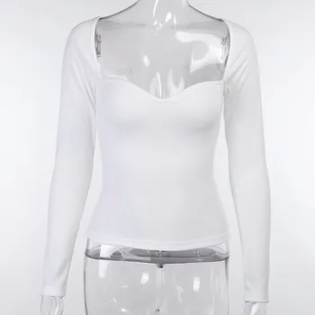 Viifaa Mīļotā Kakla Salātu Adīt Balts T Krekls Sievietēm 2020. Gadam Garām Piedurknēm Rudens Tee Kreklu Femme Sexy Slim Apgriezts Topi