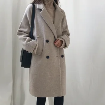 Vilnas Sieviešu Cietā korejiešu Stilā, Vienkārši Harajuku Studentu Visas spēles Streetwear Kabatas Dubultā Krūtīm Gadījuma Bieza Modes Ulzzang