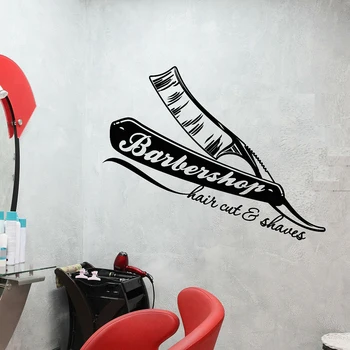 Vinila Sienas Decal Barbershop Logo Taisni Bārdas Frizieris, Sienas Uzlīmes, Matu Salons Logu Dekori Noņemams Sienas C651