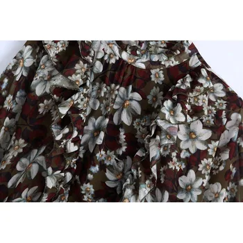 Vintage Elegants Ruffles Ziedu Drukāt Mini Kleita Sieviešu Modes O-Veida Kakla Kroku Hem Kleitas, Sieviešu Šiks Vestidos