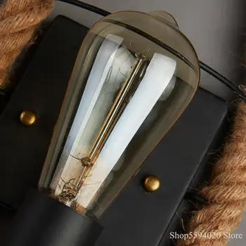 Vintage LED Kārta Kaņepju Virves Sienas Lampas Virves Edison Sienas lampas, Kāpnes, Bārs Sienas Candlle Gaismas Dzelzs Sienas Mākslas Dekori Mājas Sconce