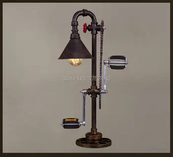 Vintage Čuguna Ūdens caurules Galda lampu. Radošo Velosipēdu Pedāļu Zobratu Retro galda deg lampa, bēniņi rūpniecības galda lampas Haomer