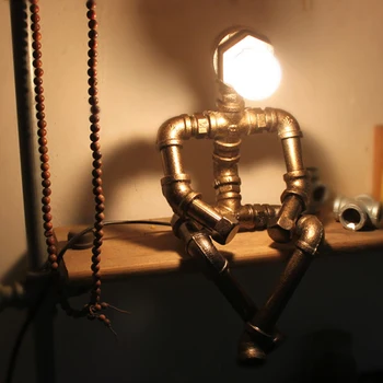 Vintage Ūdens Cauruļu Galda Lampa, Bēniņi Rūpniecības Galda Lampas Rūsas Caurules Robots Gaismas Gultas Kafejnīca Edison LED Galda Deco Apgaismojums