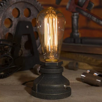 Vintage Ūdens Cauruļu Galda Lampa, Bēniņi Rūpniecības Galda Lampas Rūsas Caurules Robots Gaismas Gultas Kafejnīca Edison LED Galda Deco Apgaismojums
