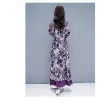 Vjetnama Ao Dai Kleita Sievietēm Ķīniešu Tradīcijām, Cheongsam Qipao Plus Lieluma Purpura Ziedu Drukāt Slim Stila Eleganta Kāzu Kleita
