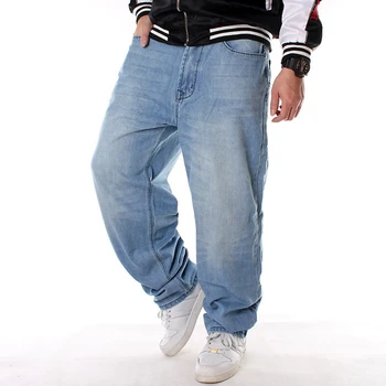 Vīrieši Plaša Kāju Džinsa Bikses Hip Hop gaiši zils Gadījuma jean Baggy bikses džinsi par Reperis Skeitborda Atviegloti Jean joggers 71808