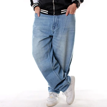 Vīrieši Plaša Kāju Džinsa Bikses Hip Hop gaiši zils Gadījuma jean Baggy bikses džinsi par Reperis Skeitborda Atviegloti Jean joggers 71808