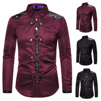 Vīriešu garām Piedurknēm Vintage Slim Fit Krekls Steampunk Gothic Viktorijas Cosplay Kostīmu vīriešu krekls streetwear