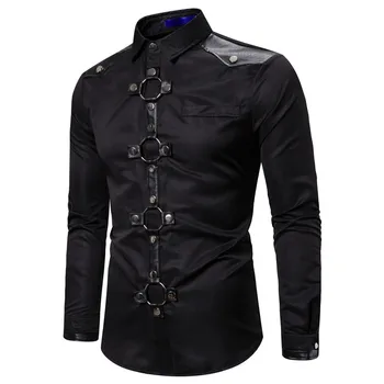 Vīriešu garām Piedurknēm Vintage Slim Fit Krekls Steampunk Gothic Viktorijas Cosplay Kostīmu vīriešu krekls streetwear