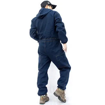 Vīriešu Instrumenti Jumpsuit ar garām Piedurknēm Multi-Kabatas Kapuci Zaudēt Liela Izmēra Džinsa Apģērbi Tumši Zila Bodysuit Vairāk Izmēri M-4XL