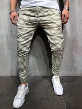 Vīriešu Streetwear Chinos Pleds Gadījuma Bikses Fitnesa Vīriešiem Skiny Apakšā Jogger Bikses, Treniņbikses Modes Bikses Svītru Dziesmu Bikses