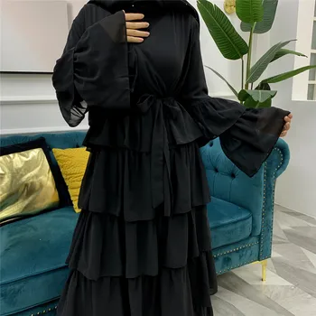 WEPBEL V-veida kakla Kleita Eleganta Potītes Garuma Sievietēm Musulmaņu Sen Maxi Kleita Abaya Multil Slāņi Ruffles Liela Izmēra Kleita