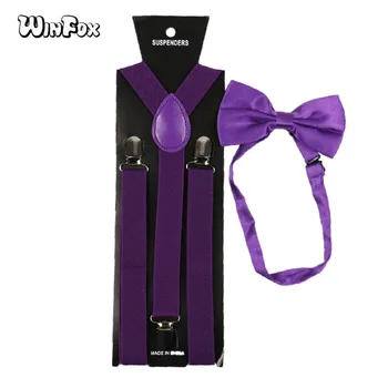 Winfox Modes Purpura Cilvēka Zeķturi Bowtie Komplekts Vīriešu un Sieviešu Elastīgi Bikšturi tauriņu
