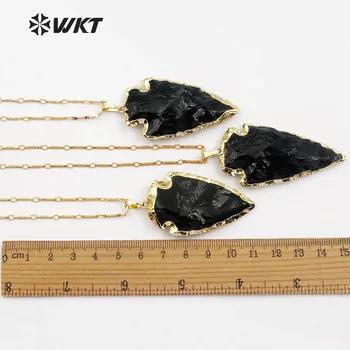 WT-N1113 Vairumtirdzniecības Dabas Moderns Raw black obsidian arrowhed Kaklarota ar Zelta ķēdi sieviešu Rotaslietas