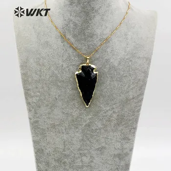 WT-N1113 Vairumtirdzniecības Dabas Moderns Raw black obsidian arrowhed Kaklarota ar Zelta ķēdi sieviešu Rotaslietas