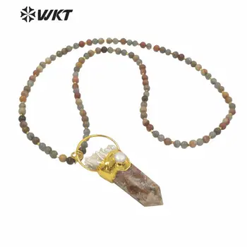 WT-N1241 WKT DIY ilgi roku padarīt daļa meksika a-vārti krelles akmens kaklarota, zelta modes liels chunky dabīgā akmens pērles kaklarota