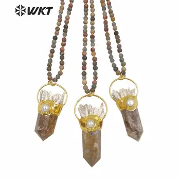 WT-N1241 WKT DIY ilgi roku padarīt daļa meksika a-vārti krelles akmens kaklarota, zelta modes liels chunky dabīgā akmens pērles kaklarota